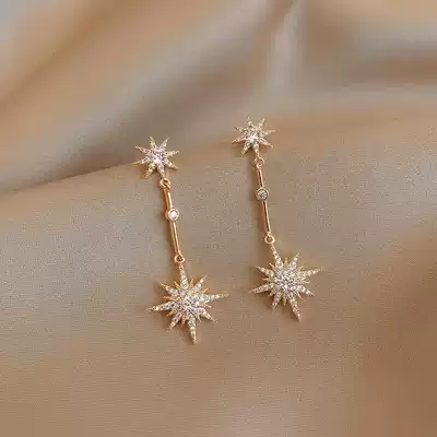 Eight star long version earrings Korean temperament Net red earrings female 2021 New Tide ear needle simple style star earring