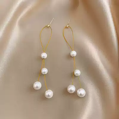 Super fairy temperament long version Super Fairy earrings pearl earrings female tide Net red ear needle Korean fashion simple atmospheric earring