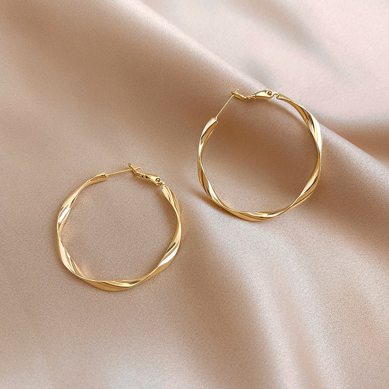Korean temperament thin spiral twisted earrings women's trend net red circle simple fashion personality ear ring exaggerated ear ornaments