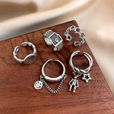 European and American retro silver ring female hip-hop weaving twist letter temperament personality exaggerated opening net Red index finger ring