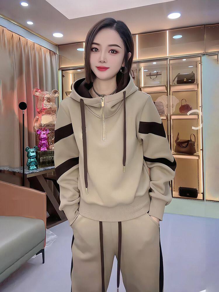 Бархатный спортивный демисезонный модный комплект, увеличенная толщина, оверсайз для девушки 