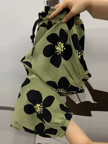 Шелковые тонкие быстросохнущие штаны, в западном стиле, в цветочек