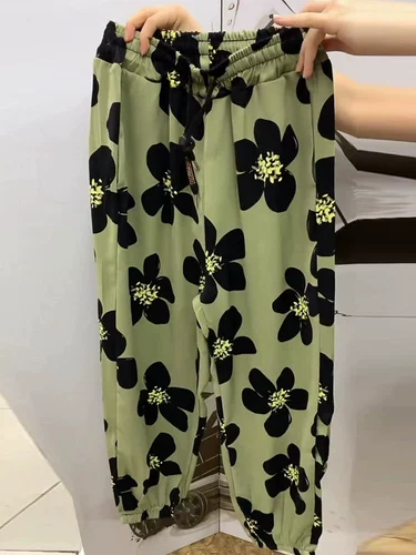 Шелковые тонкие быстросохнущие штаны, в западном стиле, в цветочек