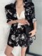 Hong Kong Style Printed Short-Sleeved Suit for Women 2025 Summer Suit Collar Thin Jacket High-Waisted Wide-Leg Shorts Two-Piece Set for Women