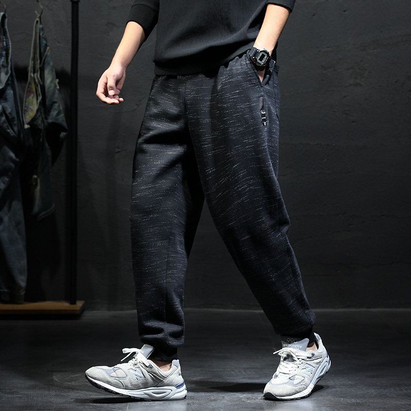 Bundle foot sports pants men's loose thin casual thick cotton pants men's plus fat plus size autumn and winter plus velvet men's pants tide