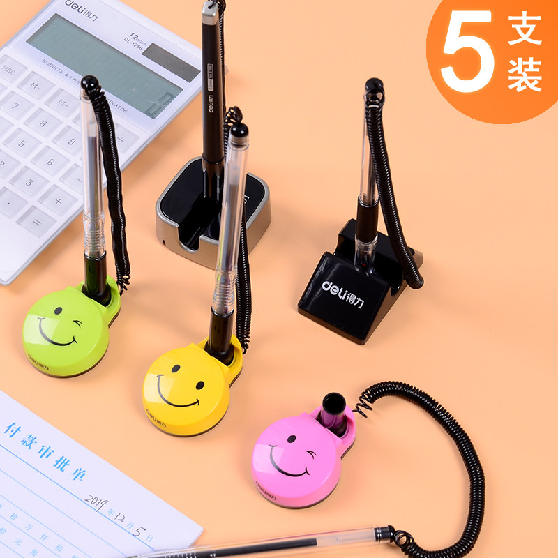 Deli desk pen High-end sticky table pen Sticky desktop counter pen Sticky pen with base office smile fixed signature pen Neutral pen 0 5m black front desk bar bank anti-loss sticky business