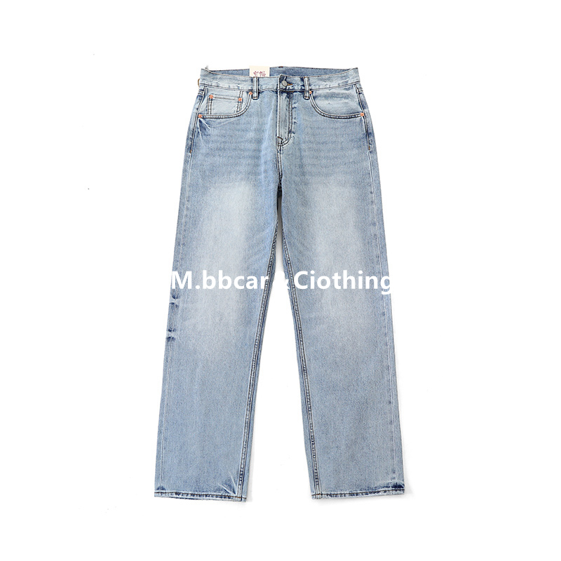 American Retro Clean Fit Ice Blue Slim Straight-Leg Pants Selvedge Denim Washed Jeans Mbbcar Narrow Fit