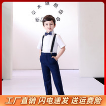 Childrens short-sleeved white shirt suspender suit performance costume show dress primary school boy overalls spring and summer