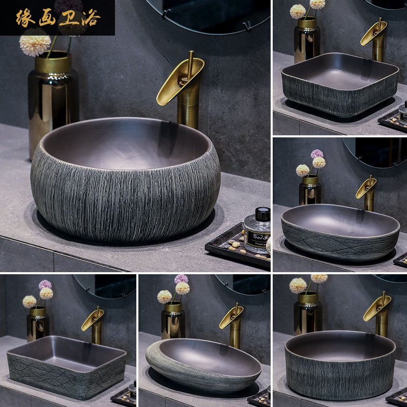 Countertop basin small size powder room sink retro wash basin household basin art ceramic washbasin single sink
