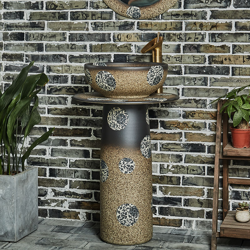 Edge painting column washbasin outdoor garden pool powder room floor-to-ceiling art washbasin one column basin