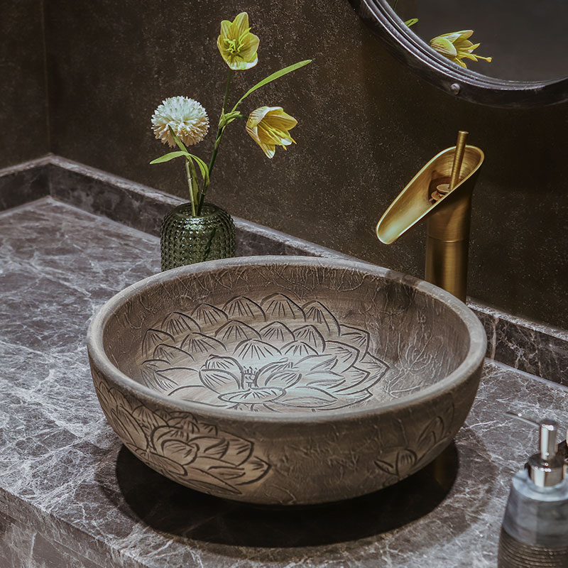 Edge painting table basin antique ceramic art wash basin round retro wash basin Chinese basin single sink household