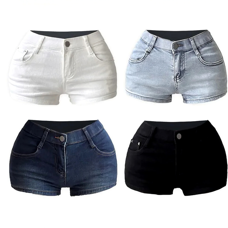 Hip-Enhancing Basic 2.0 Denim Ultra-Short Shorts, Low-Waist, Stretchy, Slimming, Leg-Lengthening, Hip-Hugging Korean-Style Hot Pants for Women
