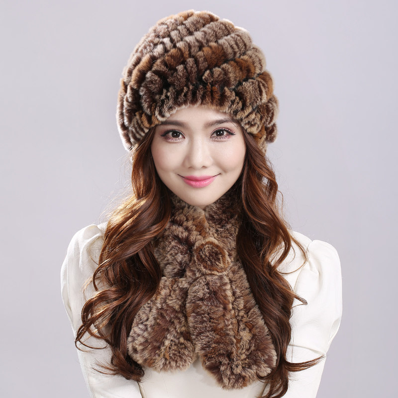 Rabbit Fur Hat Children Winter Moms Hats Foreign Scarves Two Sets Women Middle Aged Rex Rabbit Hair Hat Scarves