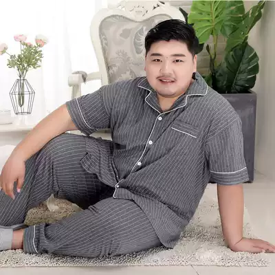 Summer Plus Size Pajamas Men's Short Sleeve Pants Set Thin Loose Fat Cardigan Home Clothes Middle-aged and Elderly Autumn