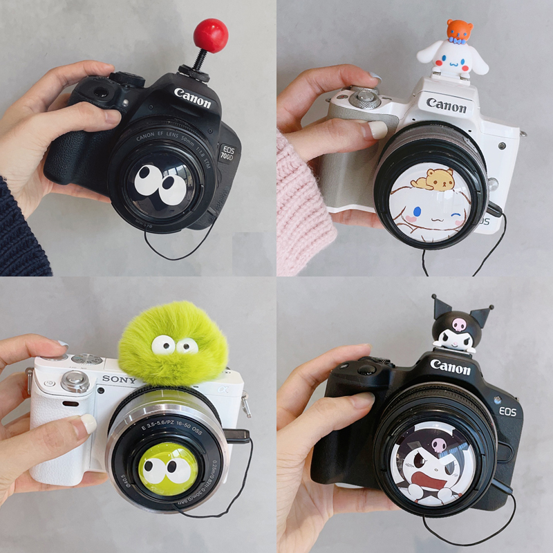 R50 カメラレンズカバー 防塵ホットシュー保護カバー XS10 漫画かわいいレンズカバー 紛失防止ロープセット付き ユニバーサル