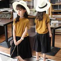 Pure cotton girls net red fried street suit summer 2022 new broad leg pants two pieces of casual relaxed and pure colored short sleeve tide