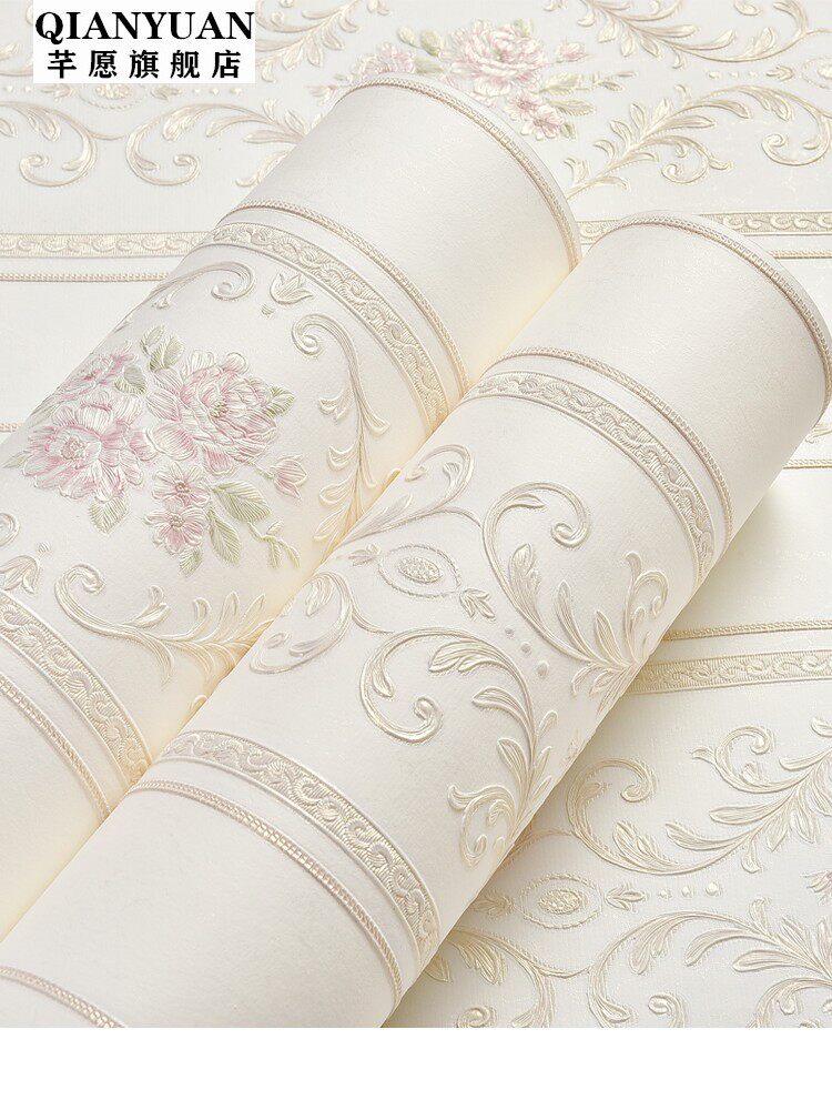 Home European wallpaper self-adhesive bedroom warm stripe 3d stereo living room film and television background decoration wallpaper