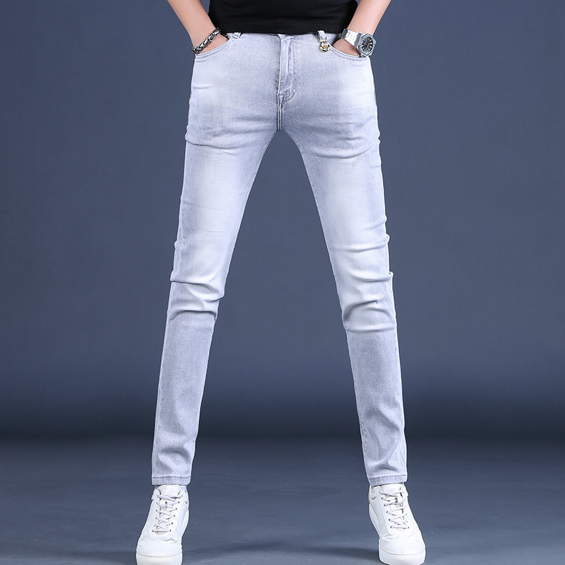 Summer Trendy Brand Gray Embroidered Jeans for Men, Slim Fit, Stretchy, Trendy New Korean Style High-End Men's Pants Summer Trendy Brand Gray Embroidered Jeans for Men, Slim Fit, Stretchy, Trendy New Korean Style High-End Men's Pants