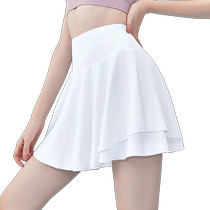 White Sports Short Skirt Womens Summer Professional Fitness Yoga Running Tennis Halfbody Dress Plexu Skirt Dress Anti-Walk Light