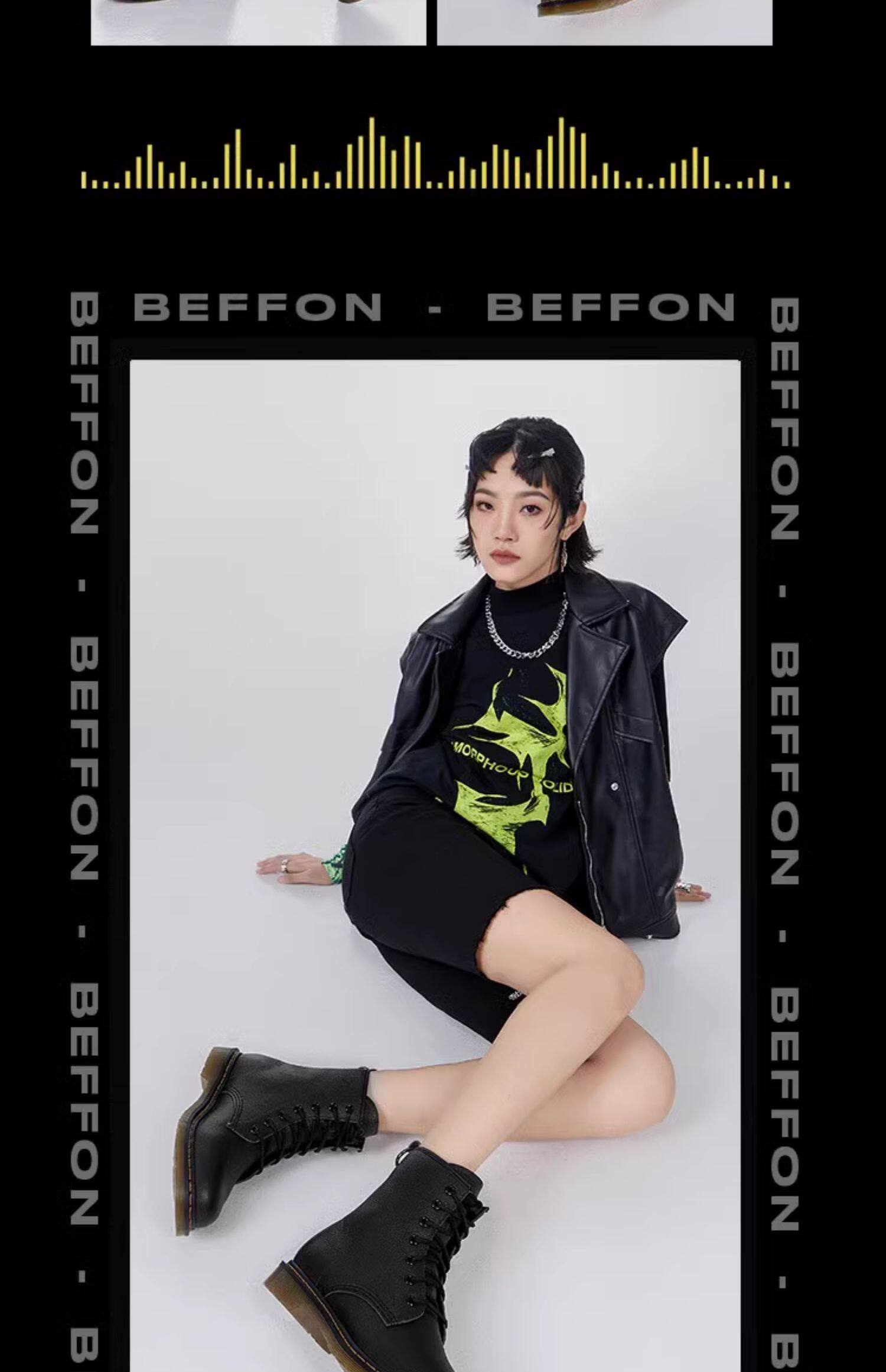 Beffon BEFFON北風新款秋冬新荔枝紋黑色馬丁靴女側拉鏈款真皮機車靴顯瘦|馬丁靴|ETMall東森購物網