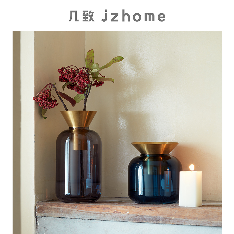 Several Emerald glass vases Nordic simple Morandi living room transparent glass vase flower vase