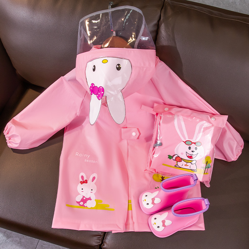 Children's raincoat female kindergarten waterproof full body rain boots suit rabbit children 2022 new girl baby poncho