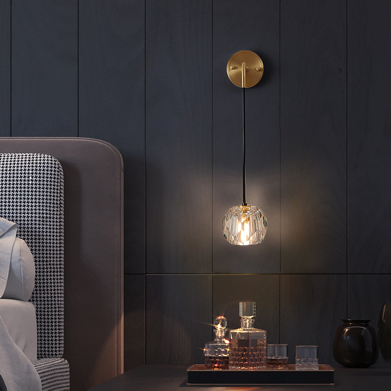 Light Extravagant Wall Lamp Bedroom Bedside Headlights Nordic Creative Personality Hallway Aisle Wall Lamp Postmodern Full Copper Crystal Wall Lamp