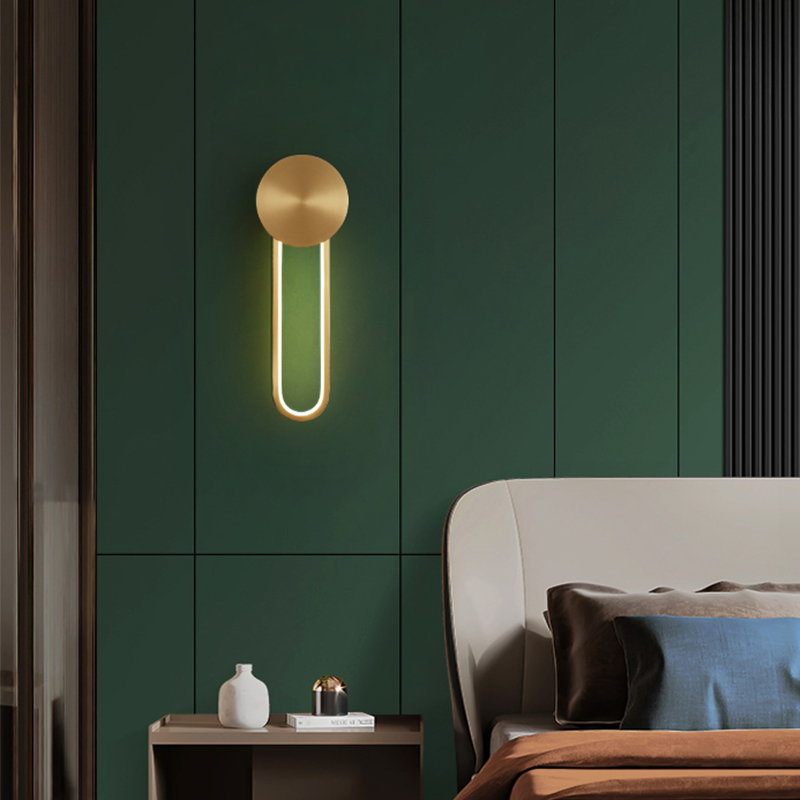 Minimalist headboard wall lamp bedroom modern minimalist light lavish living-room background wall lamp Nordic full copper aisle stair wall lamp