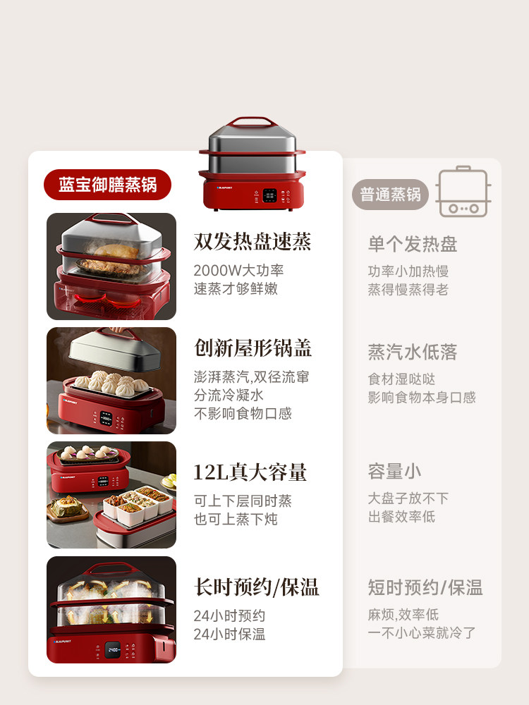 Double Heating Plate | Sapphire Imperial Electric Steamer Multifunctional Household Stainless Steel Steam Pot Breakfast Maker New Steamer