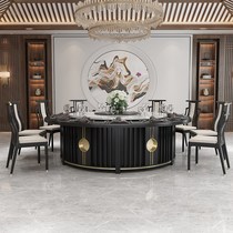 Hotel Dining Table Large Round Table Electric Turntable Marble Automatic 15 People 20 Charged Magnetic Furnace Light Lavish Dining Room Upscale