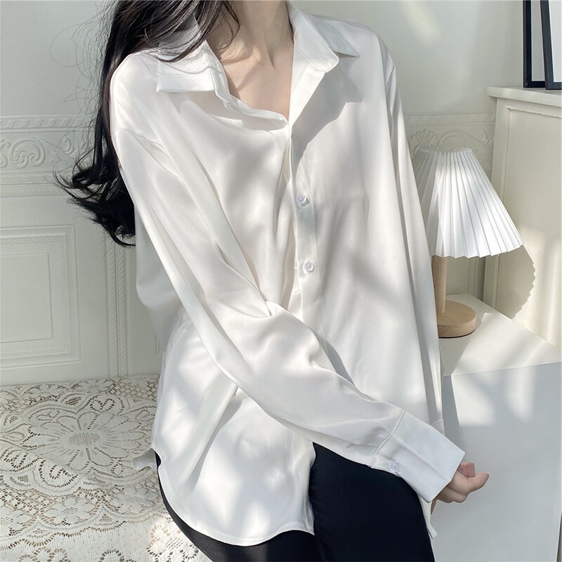 Women's Long-Sleeved Shirt 2025 New Autumn and Winter Triacetate Satin Silk Ice Silk Thin Top with Unique Design Women's Long-Sleeved Shirt 2025 New Autumn and Winter Triacetate Satin Silk Ice Silk Thin Top with Unique Design