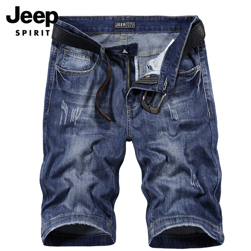 Jeep denim shorts men's summer thin loose straight five-point pants youth casual Korean style trendy pants men