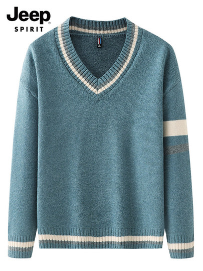 Jeep Knitwear Men's V Neck Pullover Autumn and Winter Korean Style Loose Lazy Style Knitwear Outer Wear Student Long-Sleeved Jacket