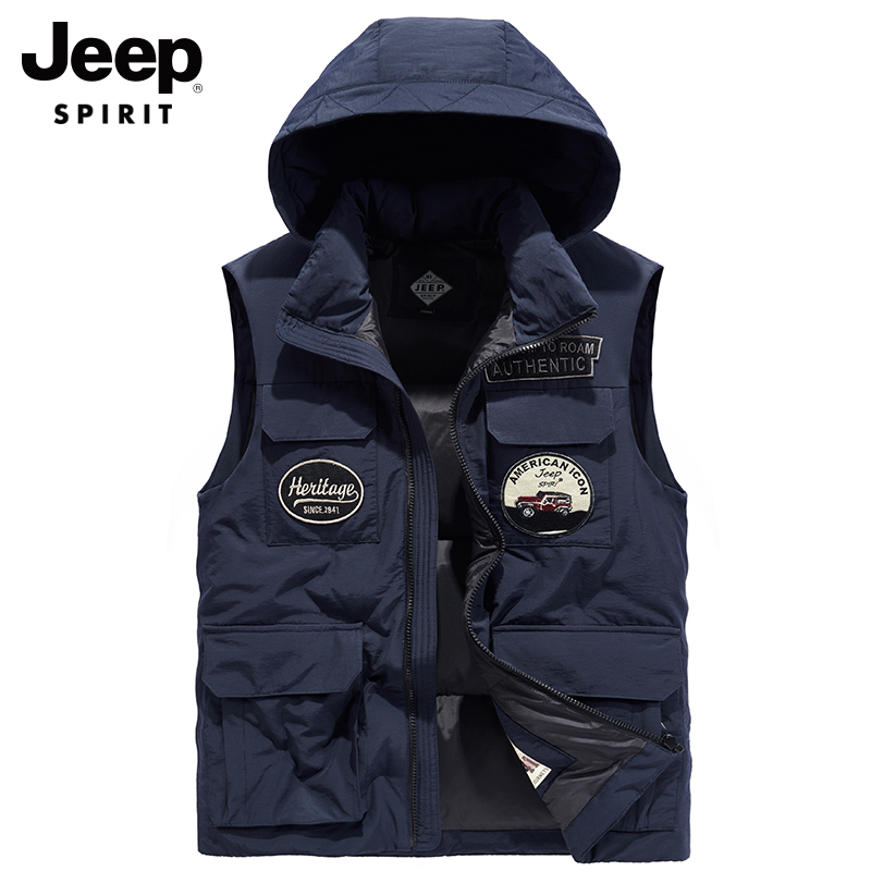 JEEP down clothes Men's autumn Winter 2023 new Lianhood men's down waistcoat waistcoat Waistcoat Boom-Taobao