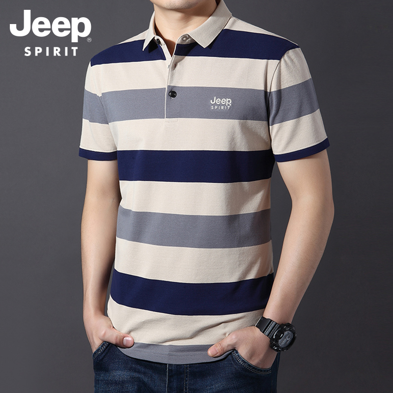 JEEP Short-sleeved Polo Shirt Men New Tell T-shirts Men Leisure Large-Cover Spring and Autumn Sleeve Cover