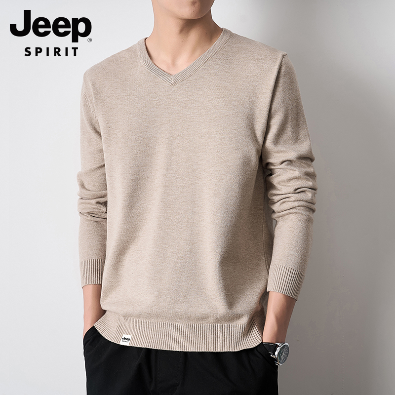 Jeep V-Neck Sweater Men's Base Layer Spring 2026 New Knit Top Long-Sleeve Men's Clothing Dad Sweater