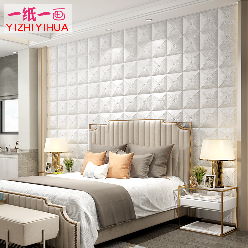 Wallpaper self - adhesive bedroom 3D stereo wall with anti - collision package ceiling head TV background wallpaper