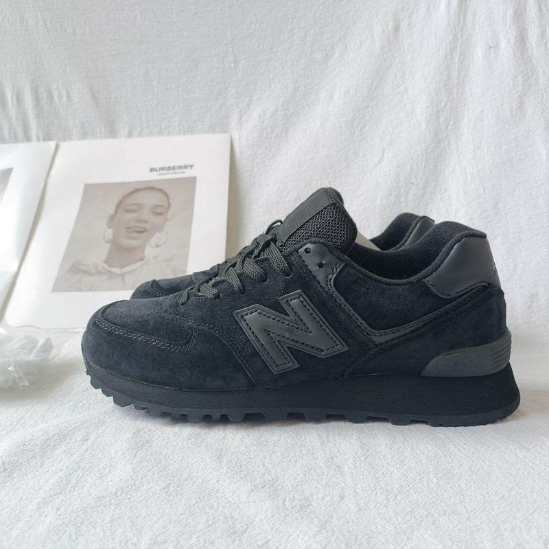 Authentic Korean New Balance 574 Pure Black Women's Shoes, Student Nb Retro Wear-Resistant Sneakers ins Trendy Black Leather Men's Shoes