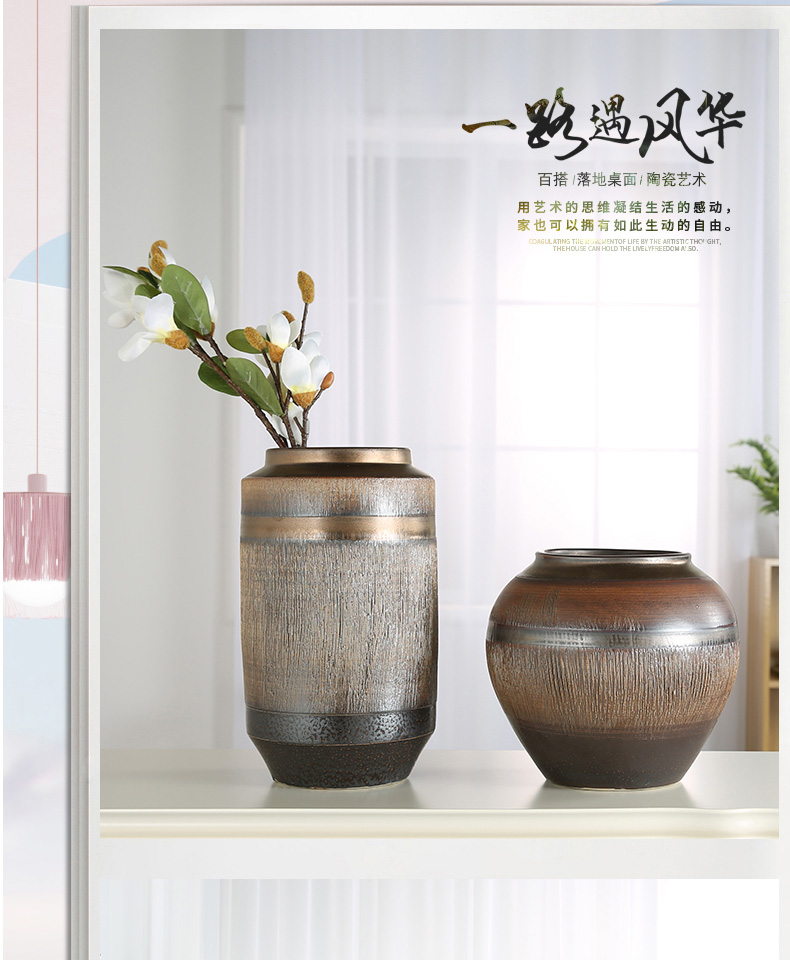 Jingdezhen ceramic vases, flower arranging hand - carved coarse pottery jar dried flowers floor do old archaize large flower pot