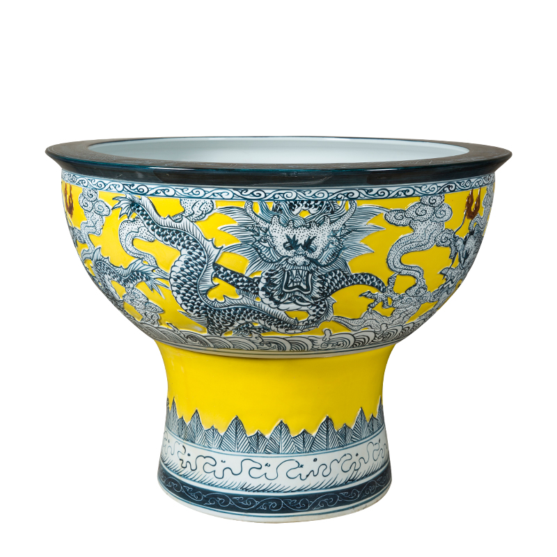 Jingdezhen ceramic flower pot cylinder large hydroponic tortoise bowl lotus pond lily copper money plant potted grass court goldfish bowl