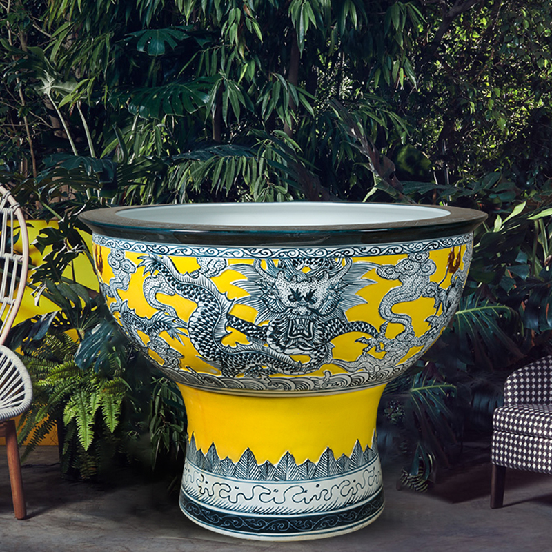 Jingdezhen ceramic flower pot cylinder large hydroponic tortoise bowl lotus pond lily copper money plant potted grass court goldfish bowl
