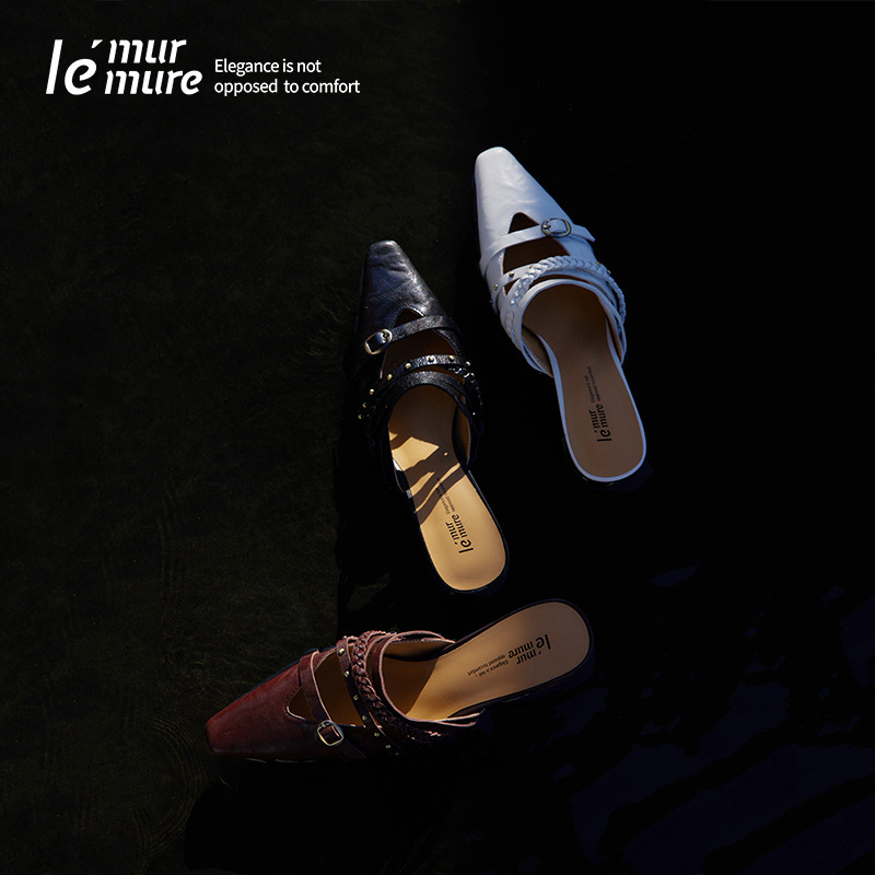 Le' Murmure Vegetable-Tanned Hand-Pleated Washed Buffalo Leather Genuine Leather Handmade Mule Slippers for Outdoor Wear Le' Murmure Vegetable-Tanned Hand-Pleated Washed Buffalo Leather Genuine Leather Handmade Mule Slippers for Outdoor Wear