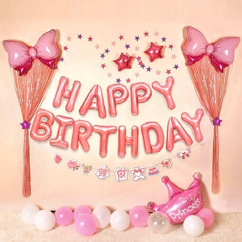 Baby 1st birthday decoration balloon child girl cartoon theme party party scene decoration background wall