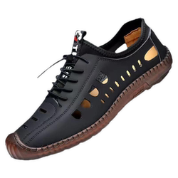 Men's Leather Shoes 2024 New Style Casual Work Shoes Non-Slip Wear-Resistant Soft Leather Shoes Comfortable Loafers Spring and Summer Hollow Sandals