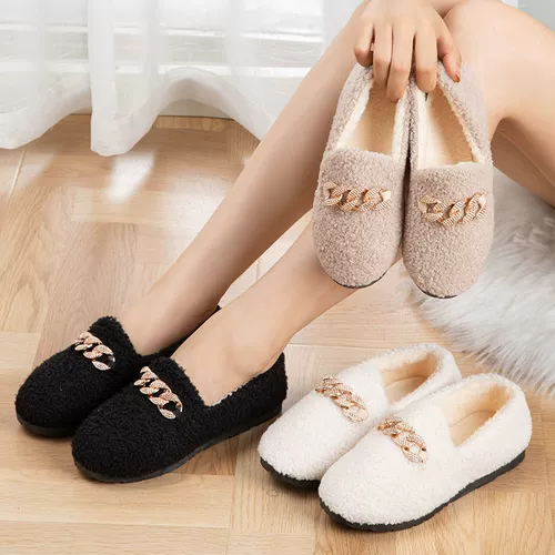 Удерживающие тепло туфли, универсальная нескользящая флисовая повседневная обувь для отдыха, в корейском стиле