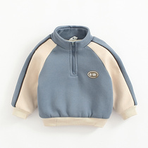 Baby plus velvet vests 0-1-2-3 years old boys foreign clothes baby padded autumn and winter clothes base shirt T-shirt