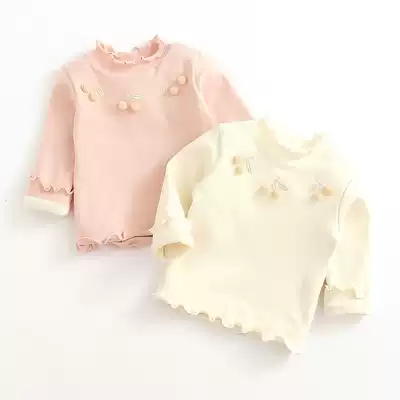 Female baby plus velvet T-shirt autumn and winter 0-1-3 years old girls long-sleeved elastic cotton top baby warm bottoming shirt