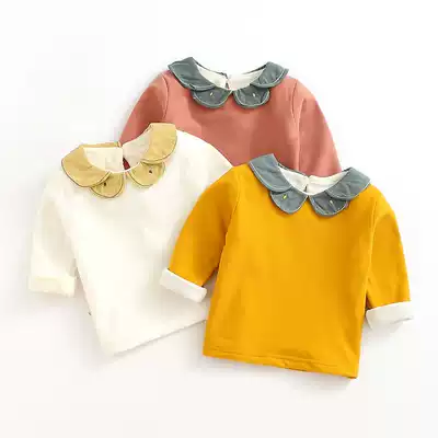 Baby plus velvet bottoming shirt autumn and winter 0-1-2-3-year-old girl thickened top female baby warm bottoming clothes