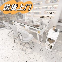 네일 살롱을 위한 일본식 크림 스타일 더블 레이어 매니큐어 테이블과 의자 세트, 패셔너블한 인터넷 연예인 유리 매니큐어 테이블과 의자