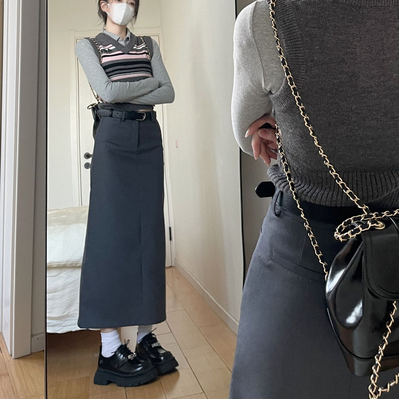 High-End Gray Skirt for Women 2023 New High-Waist Suit Skirt Large Size Fat mm Loose Slimming Look Mid-Length A-Line Skirt High-End Gray Skirt for Women 2023 New High-Waist Suit Skirt Large Size Fat mm Loose Slimming Look Mid-Length A-Line Skirt